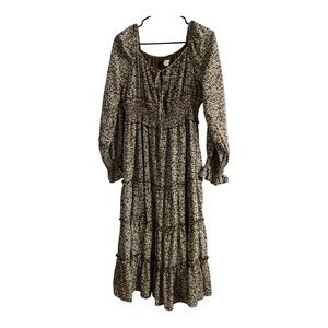 Piper scoot color Olive  green Ruffled Tiered Long Sleeve Sundress